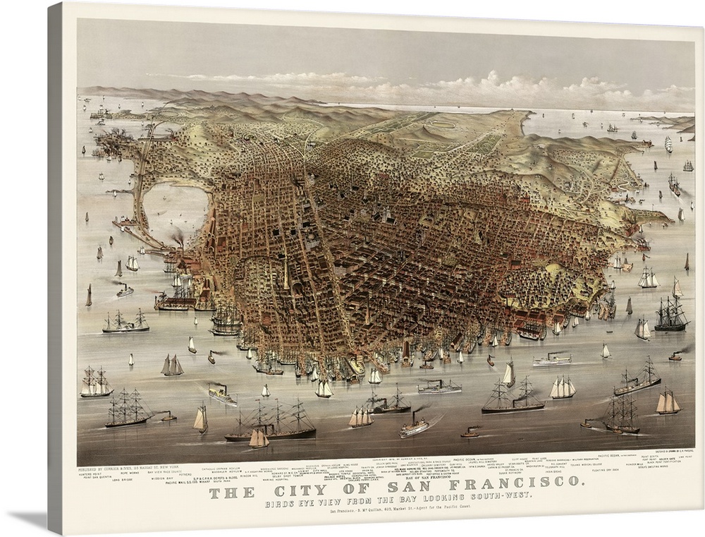 16x24 Bird's Eye View 1895 Stockton California Vintage Style City Map