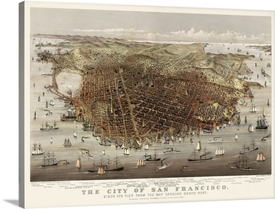 Vintage Birds Eye View Map of the City of San Francisco