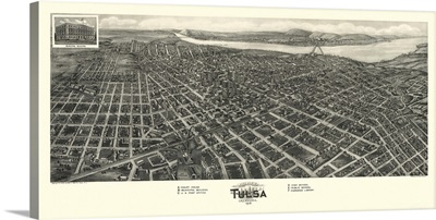 Vintage Birds Eye View Map of Tulsa, Oklahoma