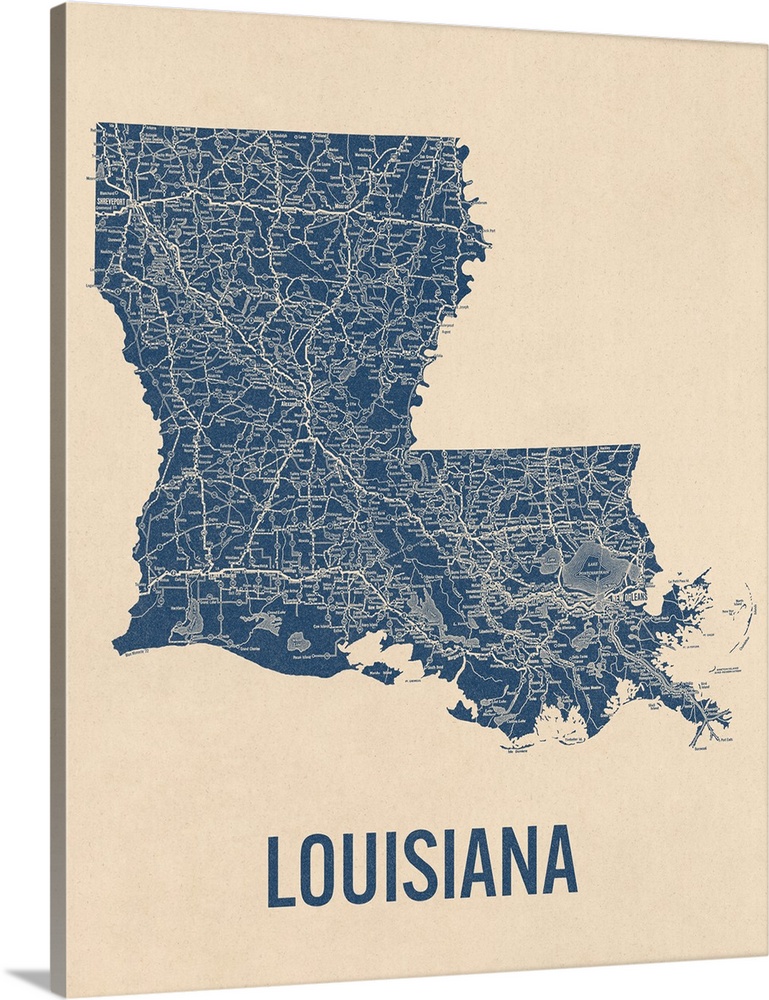 Vintage Louisiana Road Map 1 Wall Art, Canvas Prints, Framed Prints, Wall  Peels