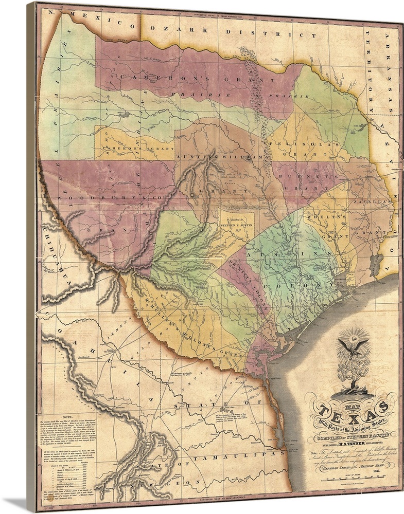 This is a very old antique map of the Lone Star state in its very early history showing different regions and territories ...