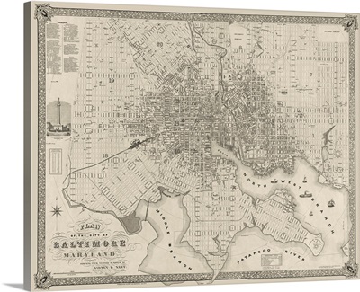 Vintage Map Plan of the City of Baltimore, Maryland
