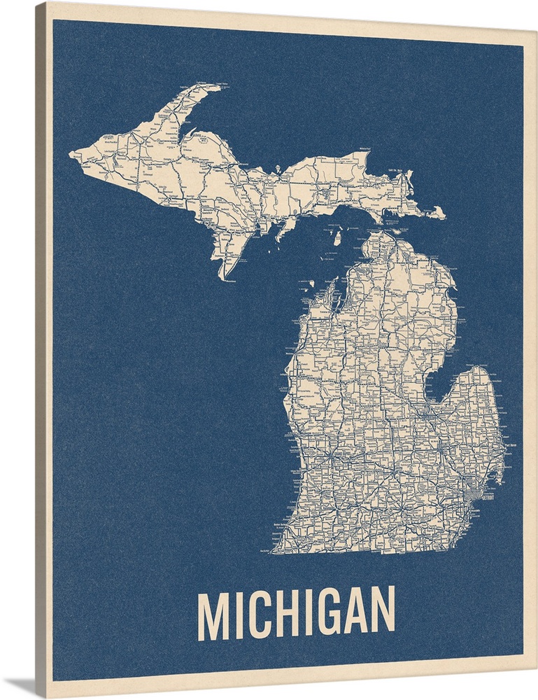 Vintage Michigan Road Map 2 Wall Art Canvas Prints Framed Prints   Vintage Michigan Road Map 2,2915963 