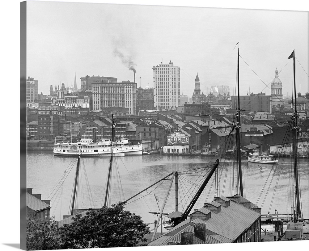 Retro photo of a harbor in Maryland printed on canvas.