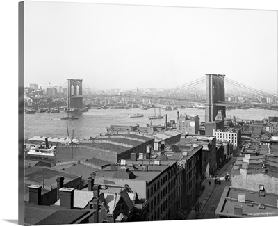 Vintage photograph of Brooklyn Bridge and East River, New York City
