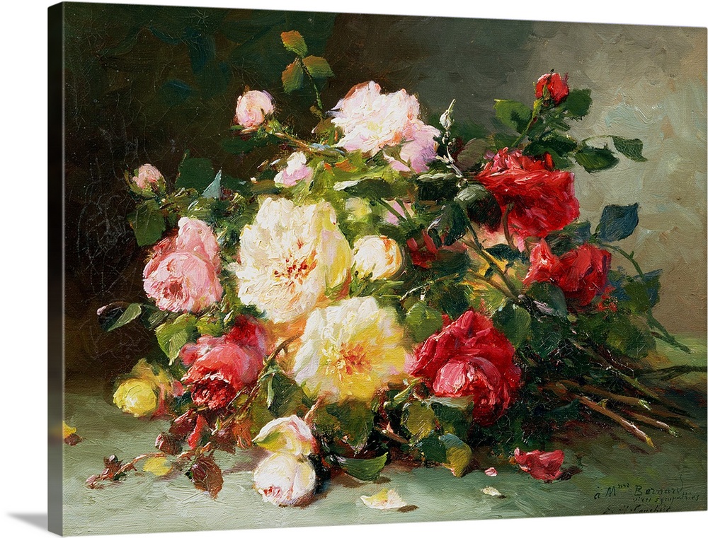 BAL73660 A Bouquet of Roses  by Cauchois, Eugene Henri (1850-1911); oil on canvas; Private Collection; (add. info.: a Mme ...