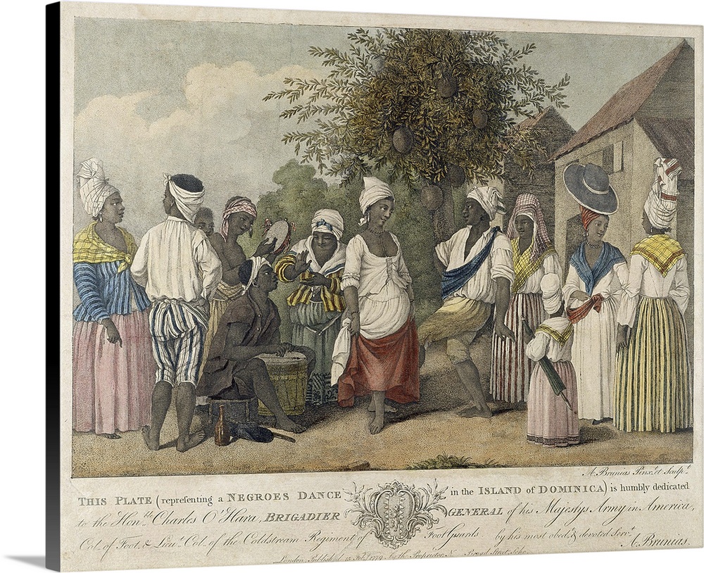 A Dance in the Island of St. Dominica (colour engraving)  by Brunias, Agostino (1728-96); aquatint; Yale Center for Britis...