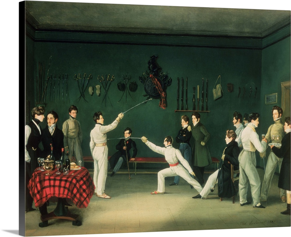 BAL9668 A Fencing Scene, 1827 (oil on canvas)  by Ladurner, Adolphe (1798-1865); Roy Miles Fine Paintings; French, out of ...