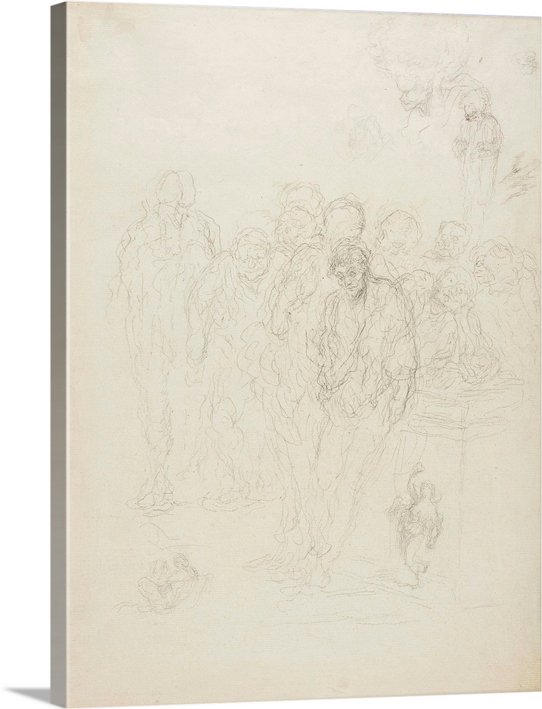 A Group of Men, and Other Sketches, 1857, black crayon over traces of charcoal on ivory laid paper.