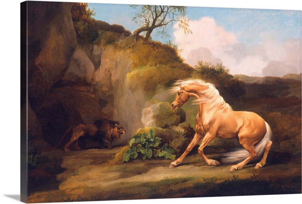 A Horse Frightened by a Lion, c.1790-5 (oil on canvas) by Stubbs, George (1724-1806) Yale Center for British Art, Paul Mel...