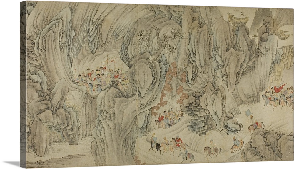 A Hunt in the Mountains of Heaven, Late Ming-early Qing dynasty, hand scroll with ink and colours on paper.