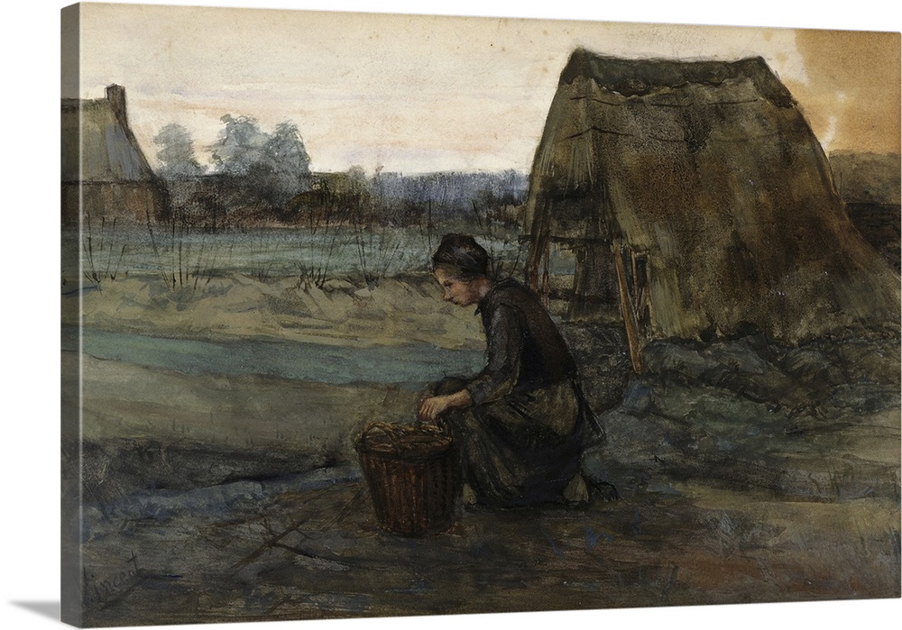 A Kneeling Peasant Woman In Front Of A Hut, 1883