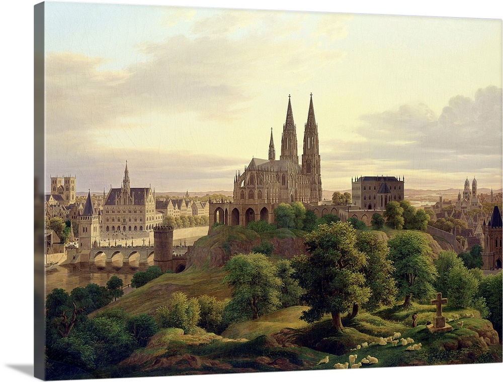 XKH146479 A Medieval Town in 1830, 1830 (oil on canvas)  by Hasenpflug, Carl Georg Adolph (1802-58); 91x122 cm; Hamburger ...