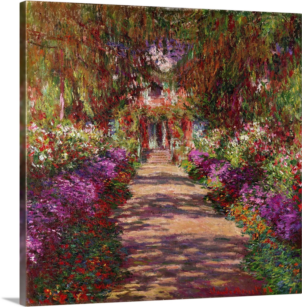 This is an Impressionist painting showing the bright light and mid-day shade of this flower filled scene for home or offic...