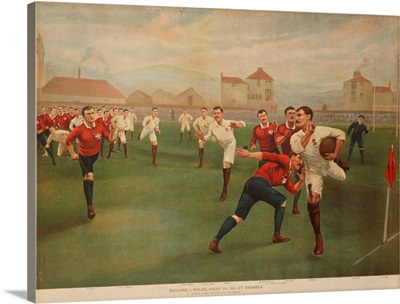 A rare print of England v. Wales. January 5th 1895, at Swansea (colour litho)