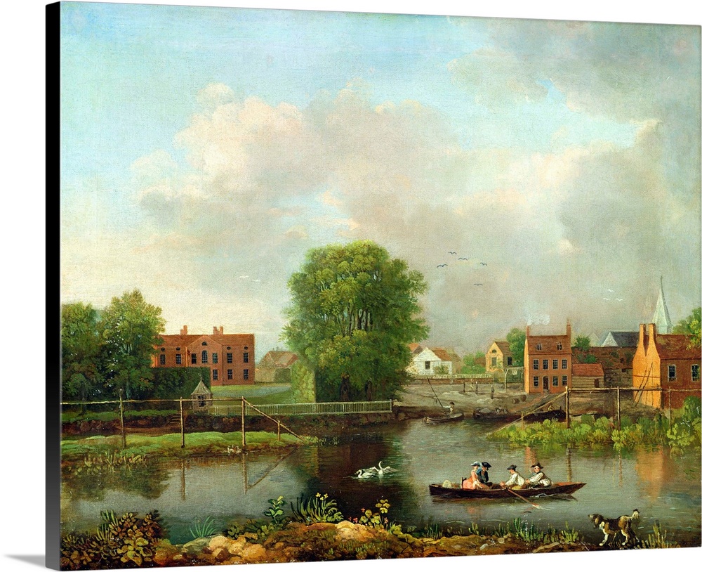 XYC219542 A River Landscape, possibly a View from the West End of Rochester Bridge, 1800-10 (oil on canvas) by Richards, J...