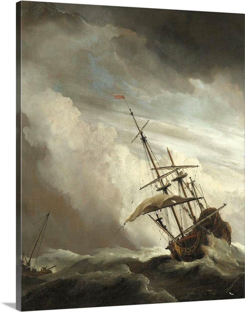 A Ship on the High Seas caught by a Squall, known as the 'Gust', 1680, oil on canvas.  By Willem the Younger van de Velde.