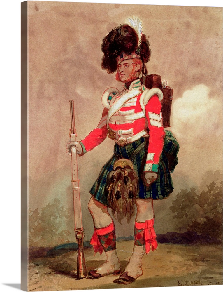 BAL16579 A Soldier of the 79th Highlanders at Chobham Camp in 1853; by Lami, Eugene-Louis (1800-90); Victoria