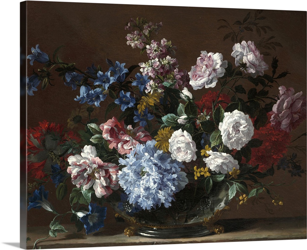 A Still Life of Roses, Convolvulus, Canterbury Bells and other Flowers, oil on canvas.  By Jean-Baptiste Monnoyer (1636-99).