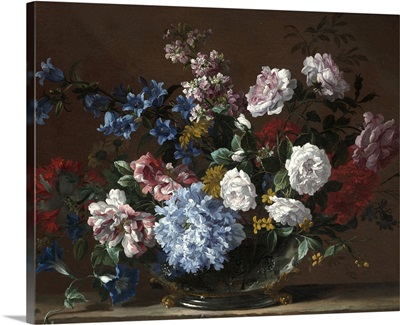 A Still Life of Roses, Convolvulus, Canterbury Bells and other Flowers