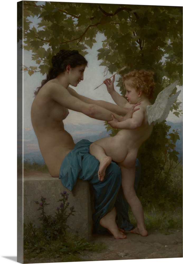 A Young Girl Defending Herself against Eros, c. 1880, oil on canvas.  By William-Adolphe Bouguereau (1825-1905).