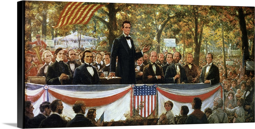 XTD82767 Abraham Lincoln and Stephen A. Douglas debating at Charleston, Illinois on 18th September 1858, 1918 (oil on canv...