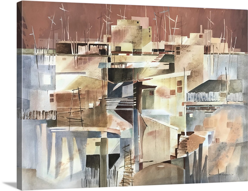 Abstract pueblo, c.1980-90. (Originally watercolor on paper.)