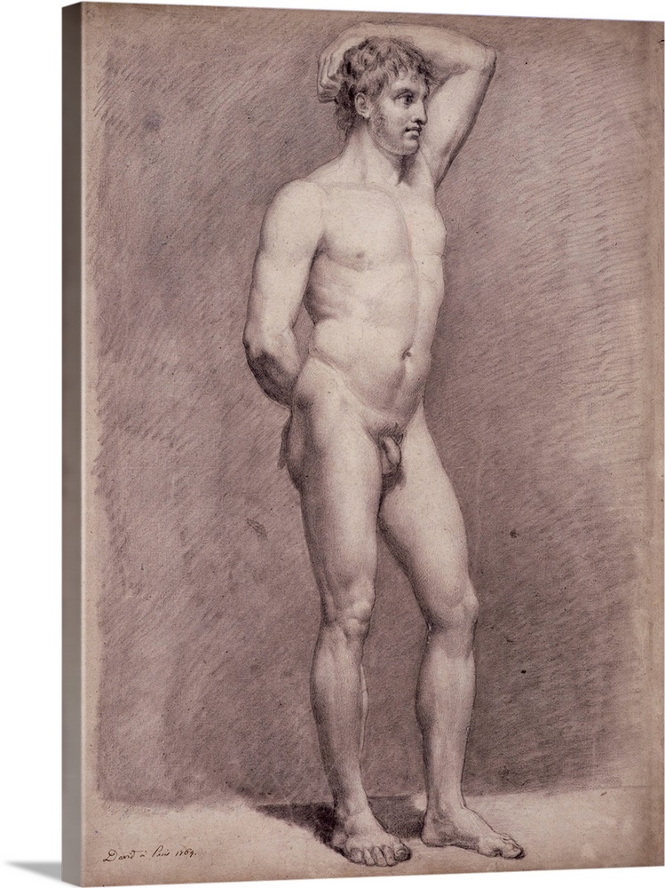 FIT167660 Academy Study of the Male Nude, 1764 (black chalk on paper) by David, Jacques Louis (1748-1825)