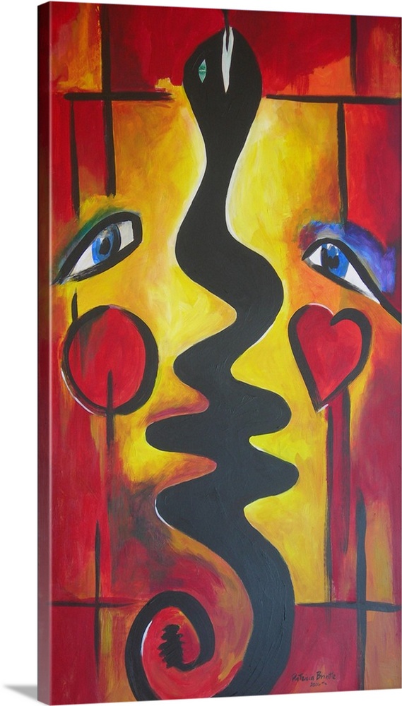 Contemporary abstract painting representing Adam, Eve, and the serpent.