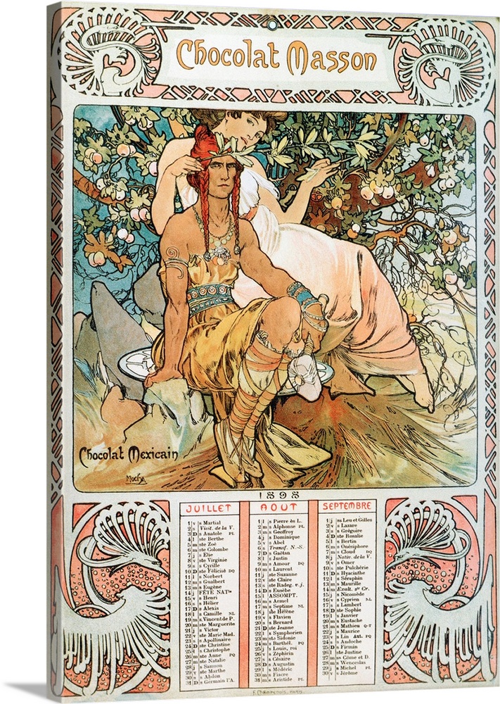 Advertising illustration by Alphonse Mucha for Masson chocolate from a 1898 calendar.