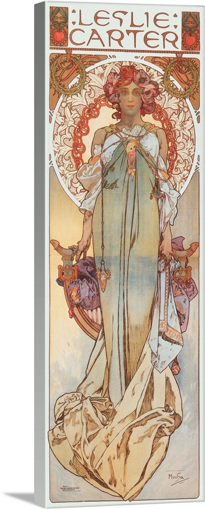 Advertising illustration by Alphonse Mucha representing stage actress Leslie Carter in her new play "Kassa" - 1908.