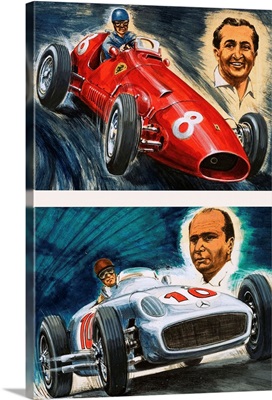 Alberto Ascari driving a Maserati and Juan Manuel Fangio driving a Mercedes-Benz