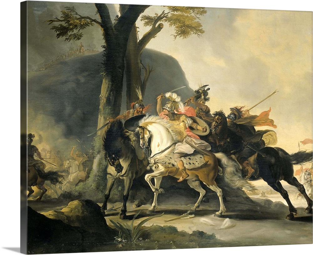 Alexander the Great at the Battle of the Granicus River in 334 BC against the Persians, 1737, oil on canvas.  By Cornelis ...