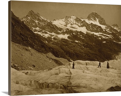 Alpine Landscape, Three Hikers On A Glacier, 1860s