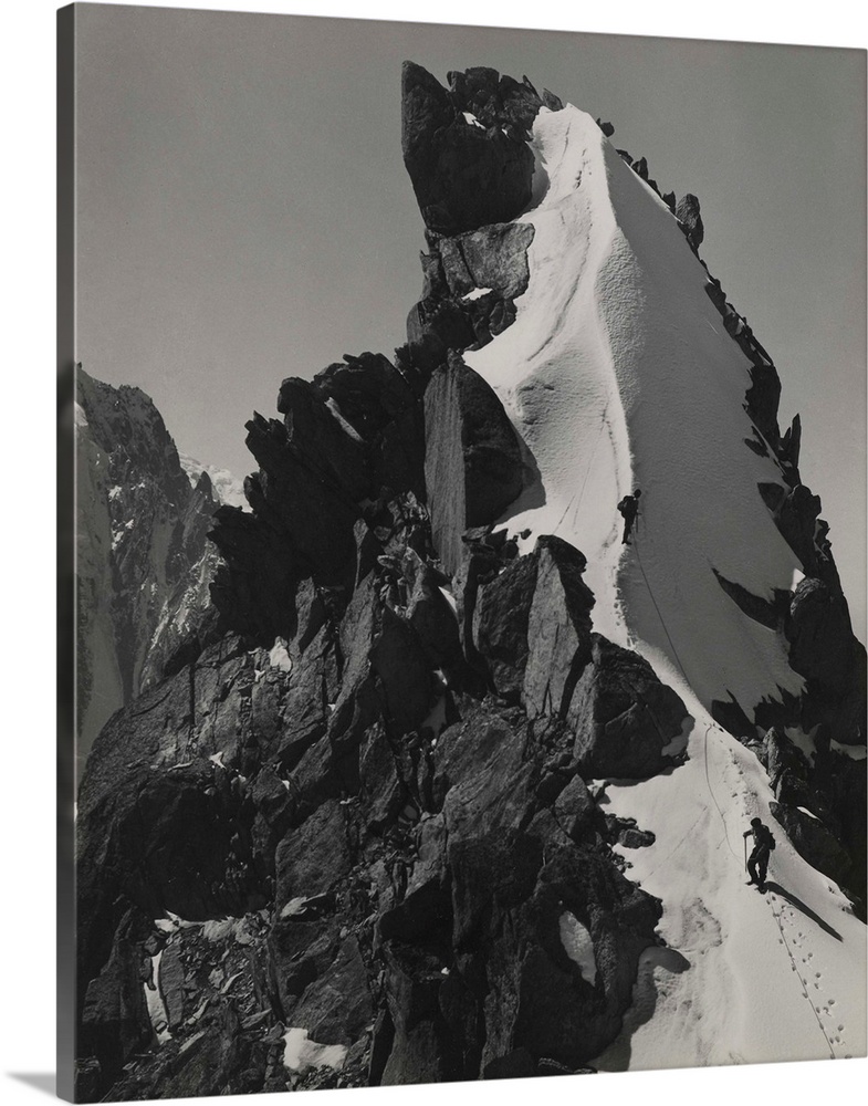 Alpinists on the Forbes Arete, Aiguille du Chardonnet, Chamonix, silver gelatin print.  By Georges Tairraz (1868-1924).