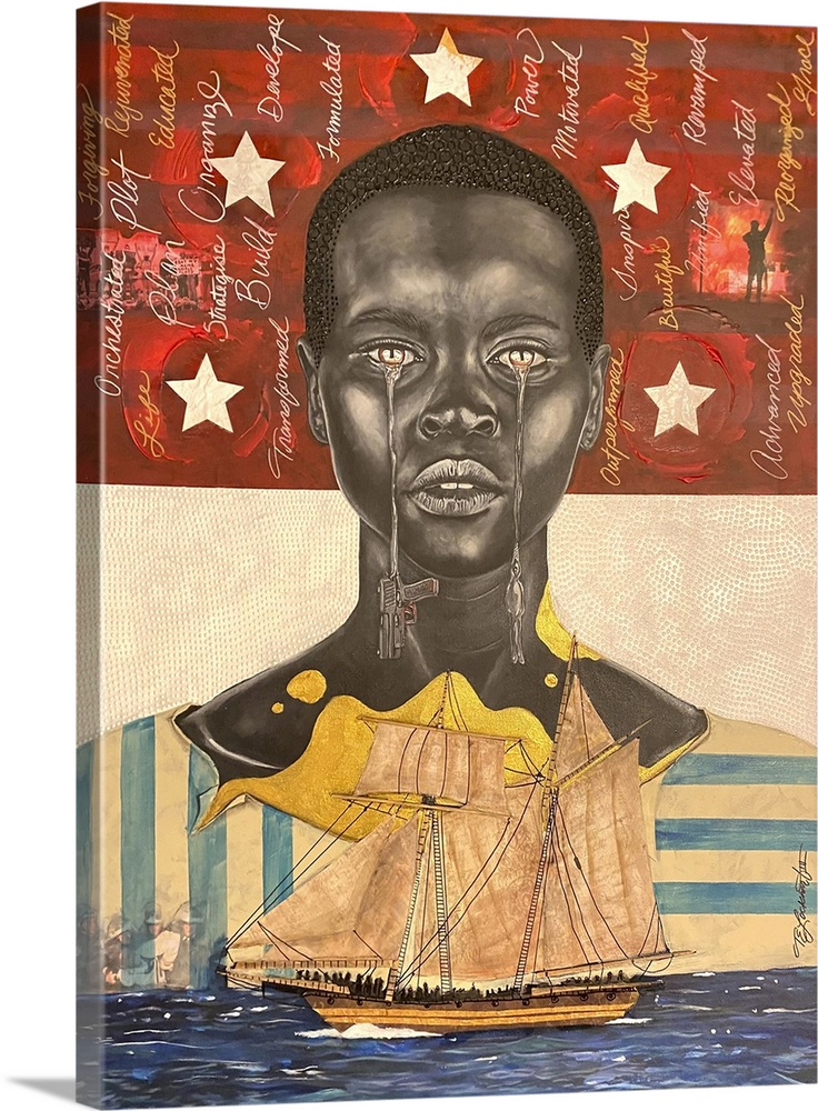 Amazing grace, 2020. (Originally mixed media on canvas.) Woman seeing the past hurt but looking to an inspiriting future.