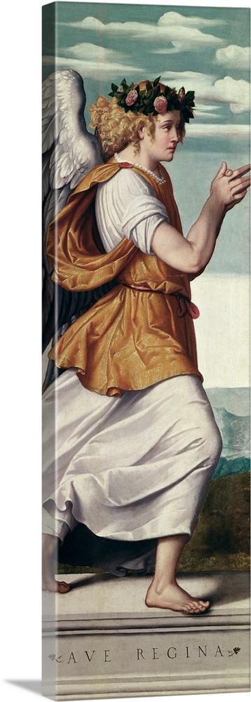 BAL72613 An Angel (panel)  by Moroni, Giovanni Battista (c.1525-78) (attr. to); oil on panel; 151.1x53.3 cm; National Gall...
