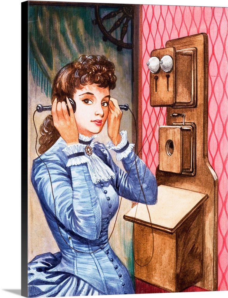 Once Upon a Time... communication one hundred years ago. An early telephone. Original artwork from Treasure issue number 2...