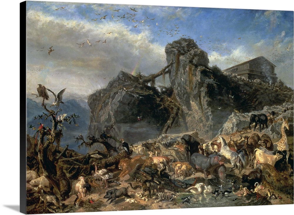 Animals Leaving the Ark, Mount Ararat, originally oil on canvas.