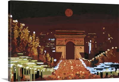 Arc De Triomphe And Champs Elysees At Night, 2015