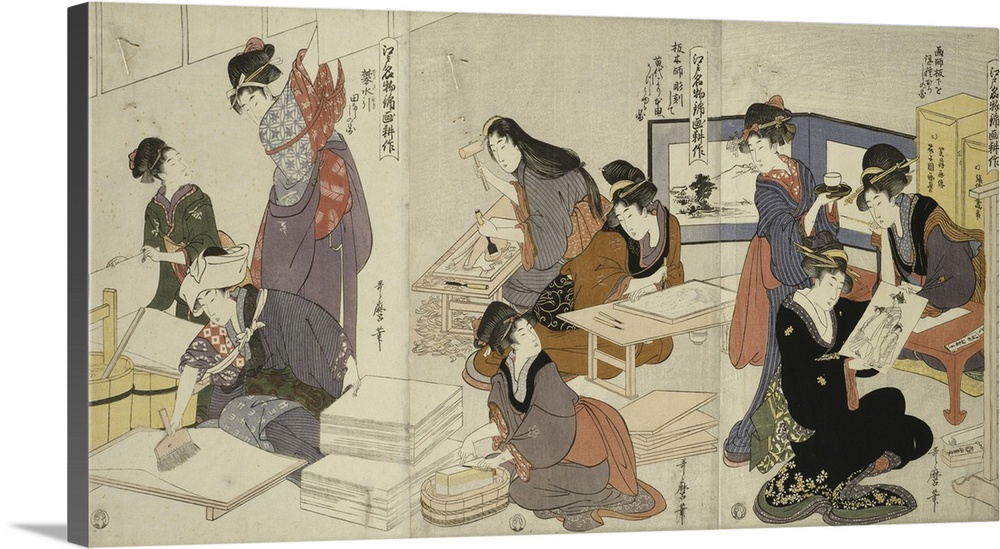 Artist, Block Carver, Applying Sizing, from the series The Cultivation of Brocade Prints, A Famous Product of Edo, c.1803,...