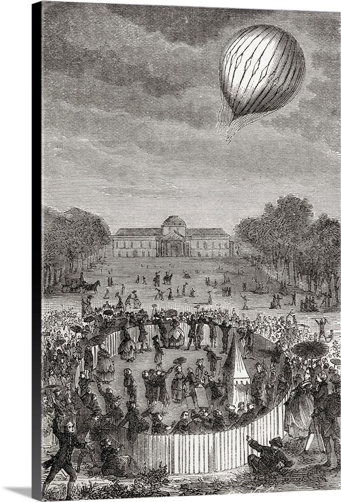 Ascent of Charles balloon over the Champ de Mars, Paris, France, August 27 1783.  Jacques Alexandre Cesar Charles (1746 - ...
