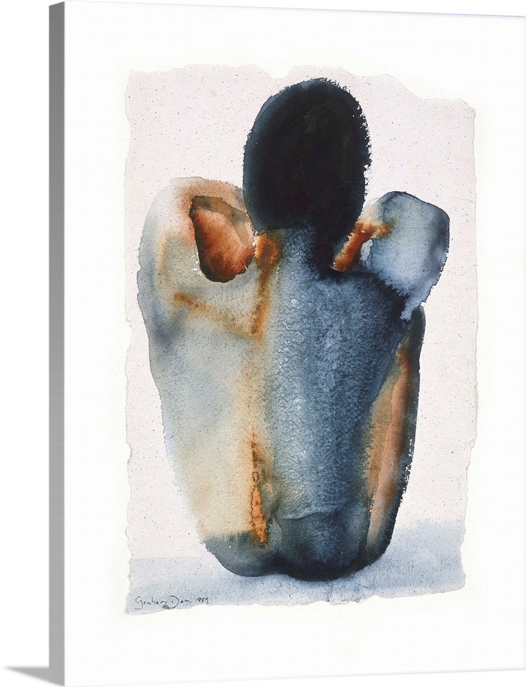 Contemporary watercolor painting of a male nude seated grabbing his knees.