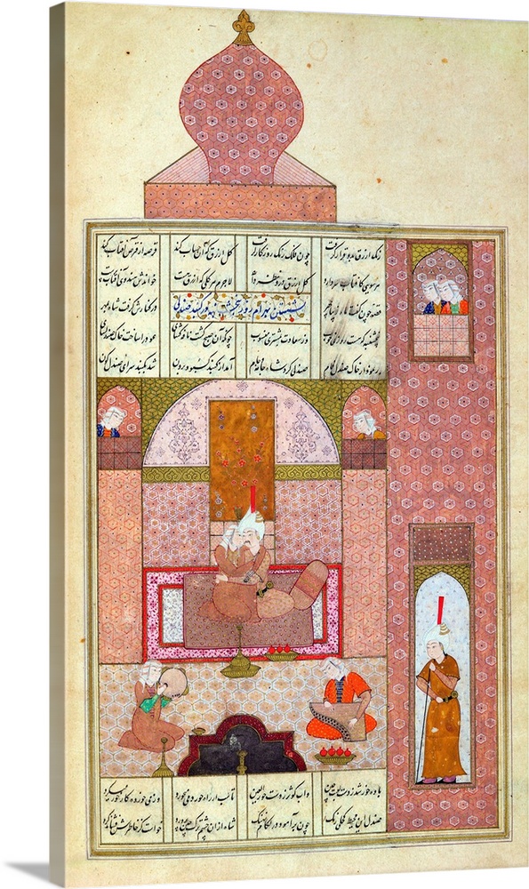 Ms D-212 fol.221b Bahram (420-28) Visits the Princess of Rum, illustration to 'The Seven Princesses', 1199, by Elias Nezam...