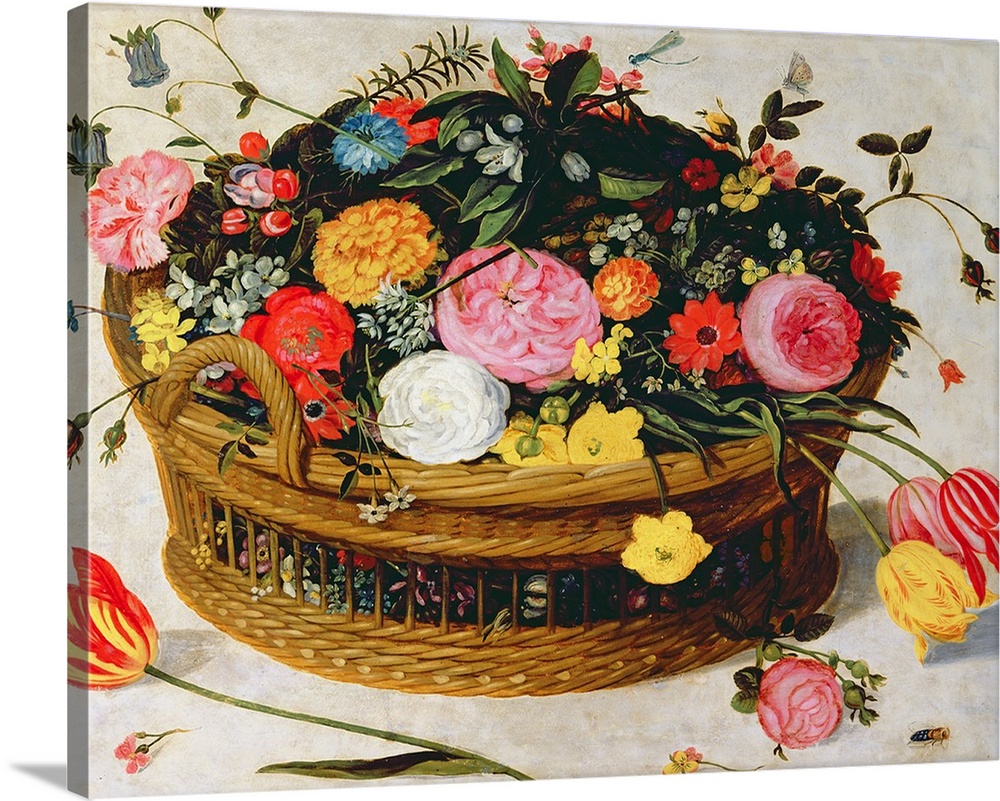 XIR227277 Basket of Flowers (oil on panel)  by Brueghel, Jan (1568-1625) (studio of); Musee de l'Hotel Sandelin, Saint-Ome...