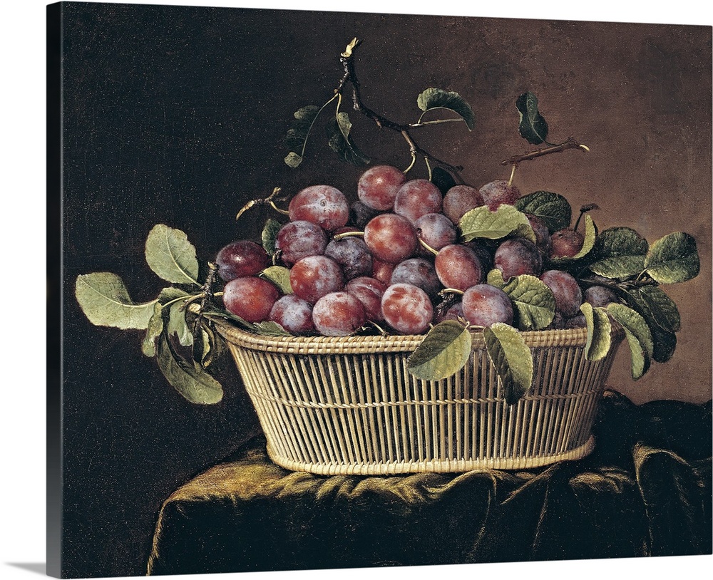 XIR213933 Basket of Plums (oil on canvas)  by Dupuis, Pierre (1610-82); Musee Jeanne d'Aboville, La Fere, France; Giraudon...