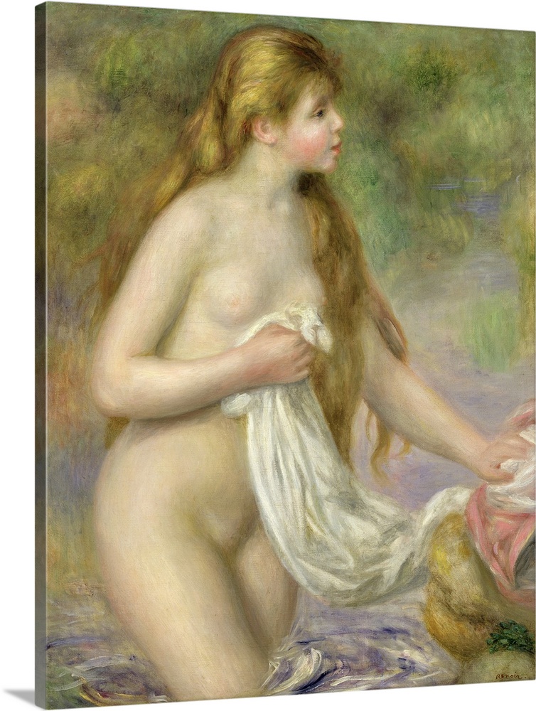 XIR19112 Bather with long hair, c.1895 (oil on canvas)  by Renoir, Pierre Auguste (1841-1919); 82x65 cm; Musee de l'Orange...
