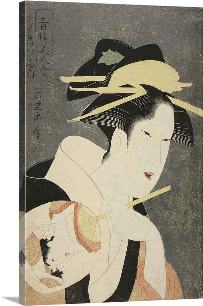 Beauties of the Pleasure Quarters, Seiro bijin awase: the Hostess of the Izumiya Teahouse, colour woodblock print.