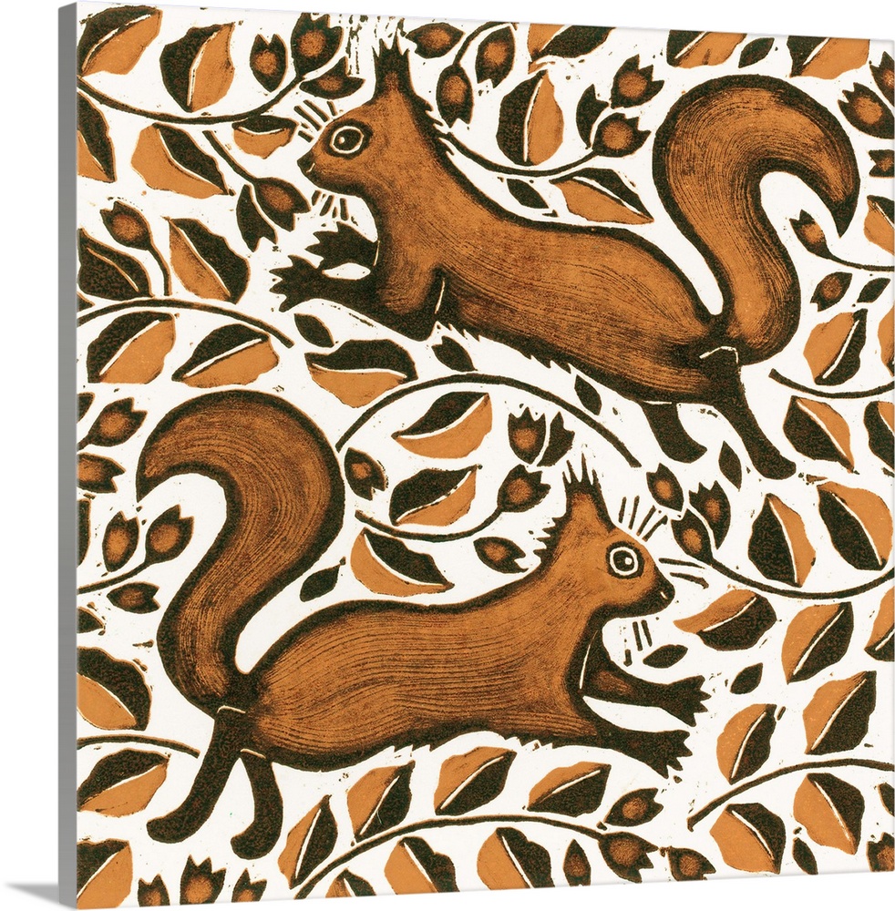 NMR265751 Beechnut Squirrels, 2002 (woodcut) by Morley, Nat (Contemporary Artist); 20x20 cm; Private Collection;  in copyr...