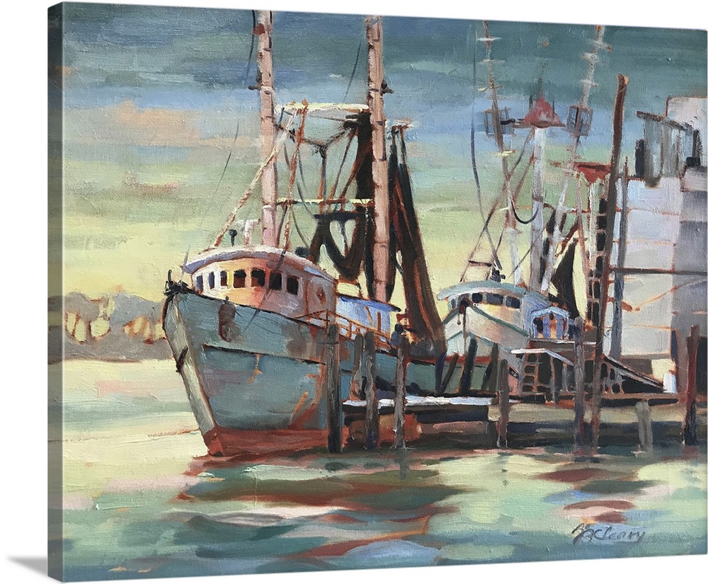 Biloxi fishing fleet, Gulfport, Mississippi, 1990. (Originally oil on canvas.)